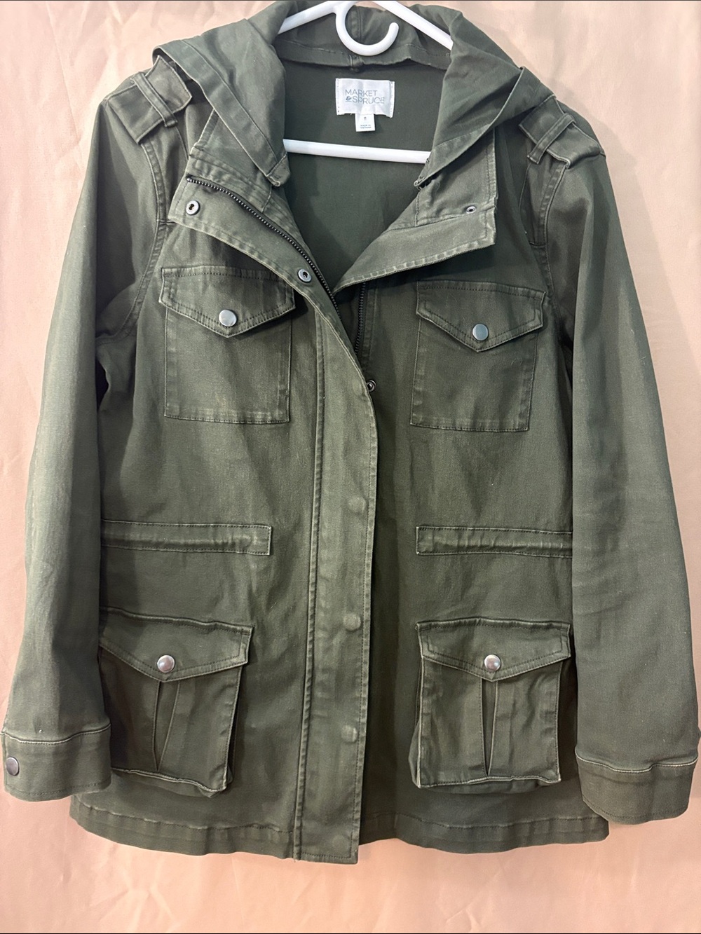 Market & Spruce Olive Green Utility Jacket with detachable Hood